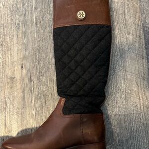 Brown and Gray Quilted Knee-High Boots-size 7